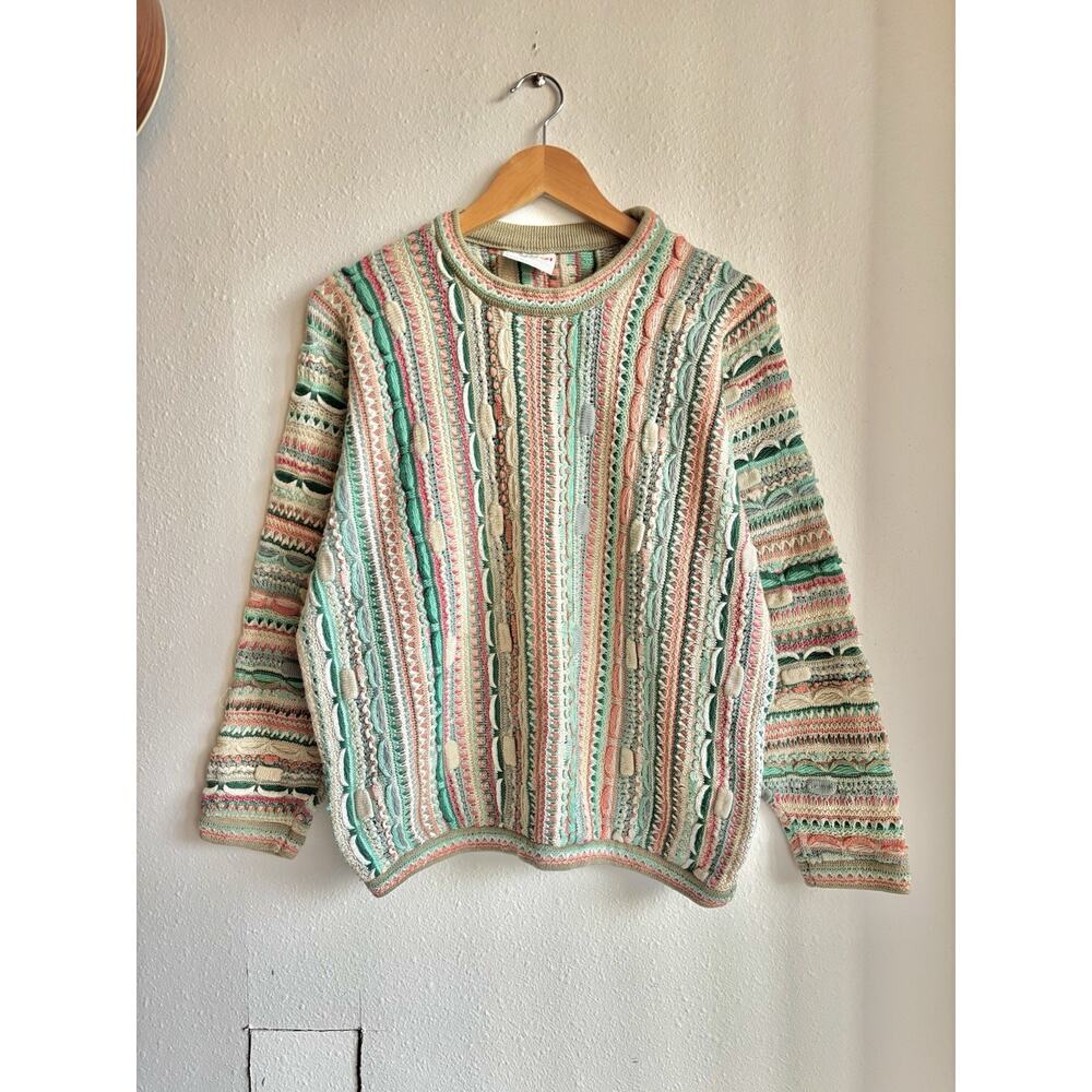 Vintage Coogi 3D Textured Knit Sweater Women L Pastel Pullover Crew Artsy